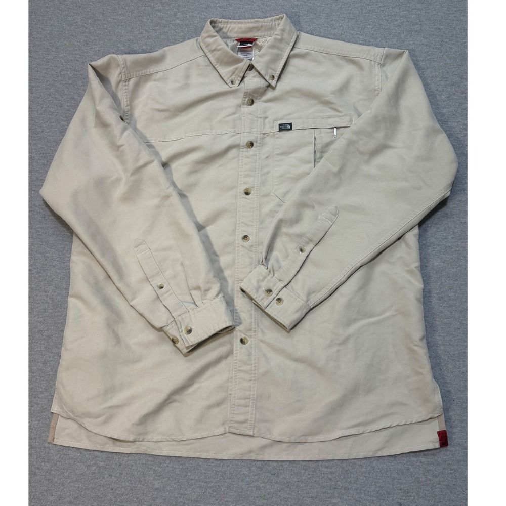 The North Face Mens Beige A412 Long Sleeve Button Up Hiking Hunting Shirt Large